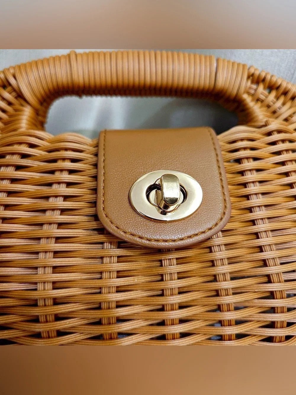 Woven Rattan Top Handle Bag