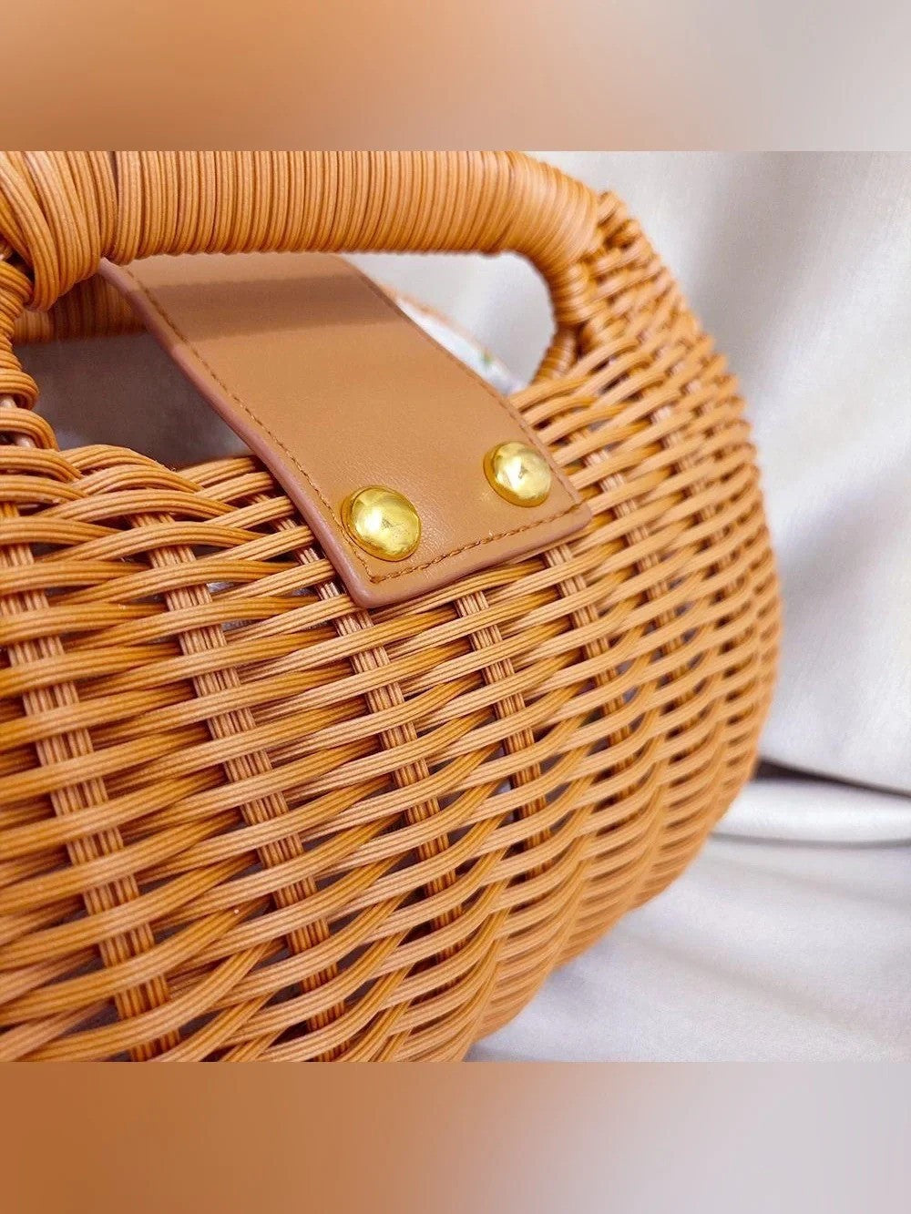 Woven Rattan Top Handle Bag