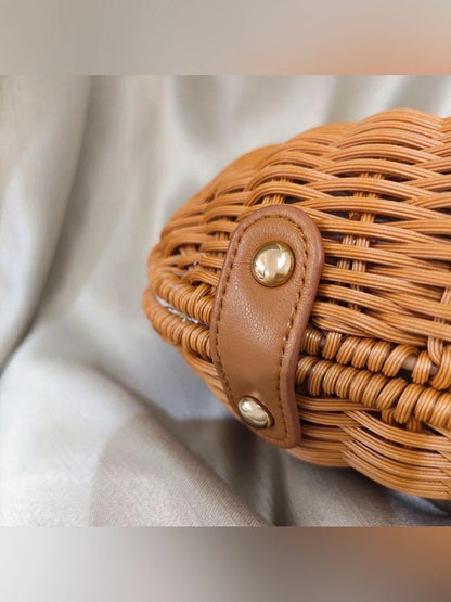 Woven Rattan Top Handle Bag