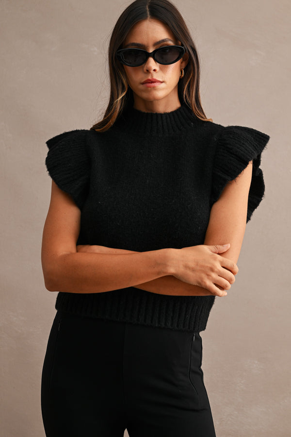 Elia Black Ruffle Sweater