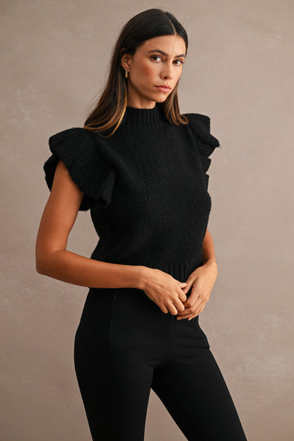 Elia Black Ruffle Sweater