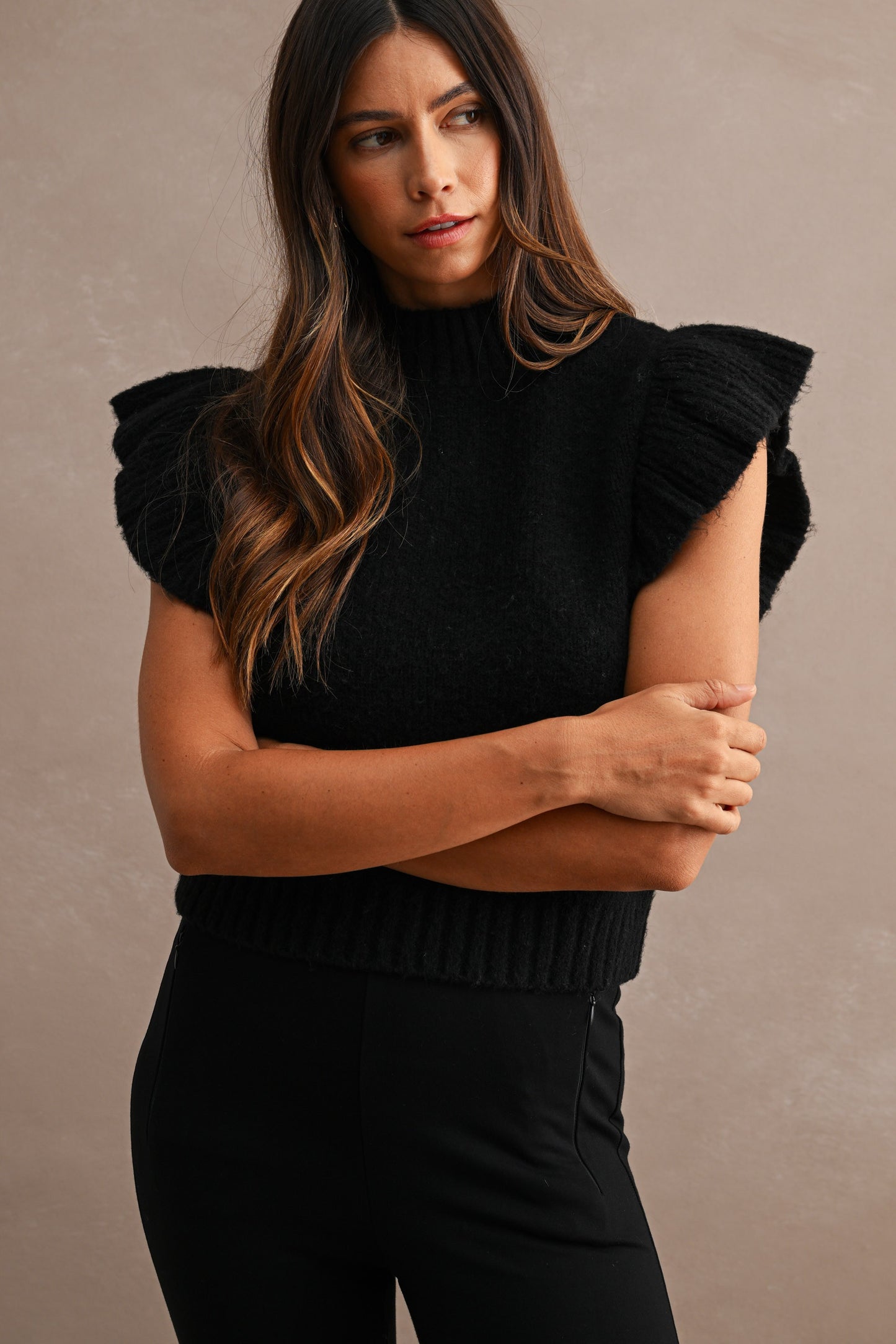 Elia Black Ruffle Sweater