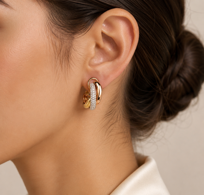Tri-Color Pave Hoop Earrings