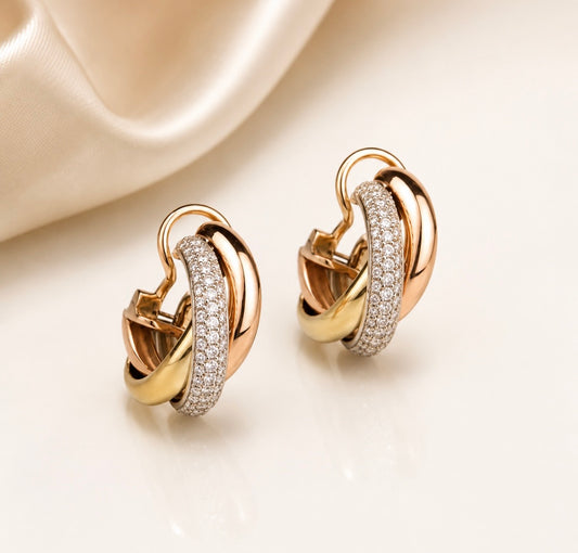 Tri-Color Pave Hoop Earrings